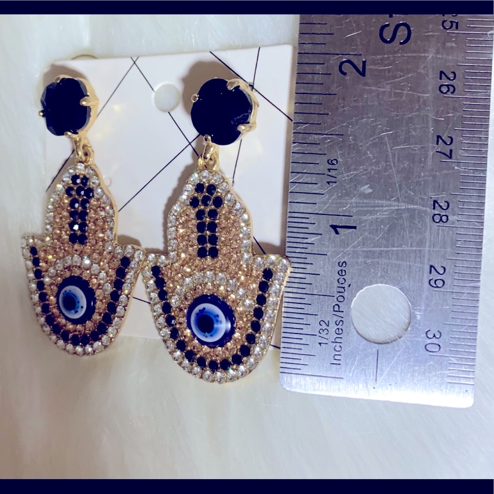 Hamsa Rhinestone statement earrings NEW - Picture 4 of 4
